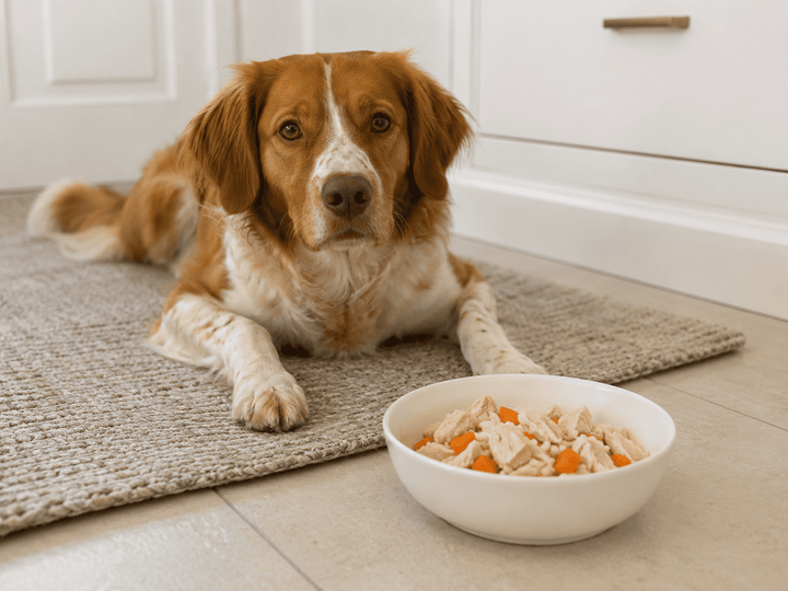 Hund mit Schonkost (Karotte Reis Hühnerfleisch)